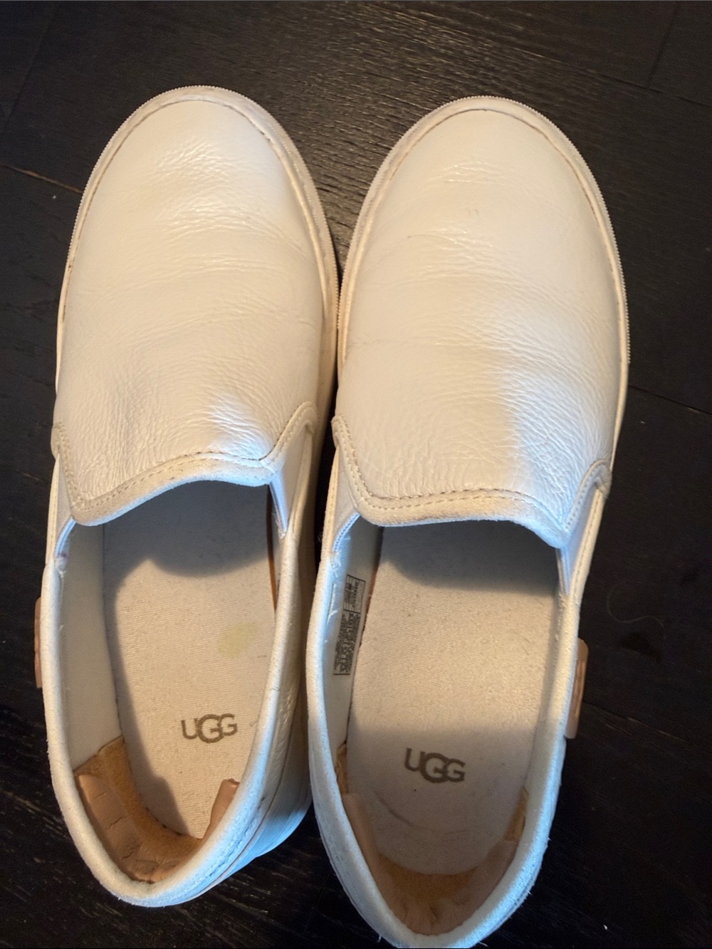 UGG women  White Slip-On Leather Sneakers